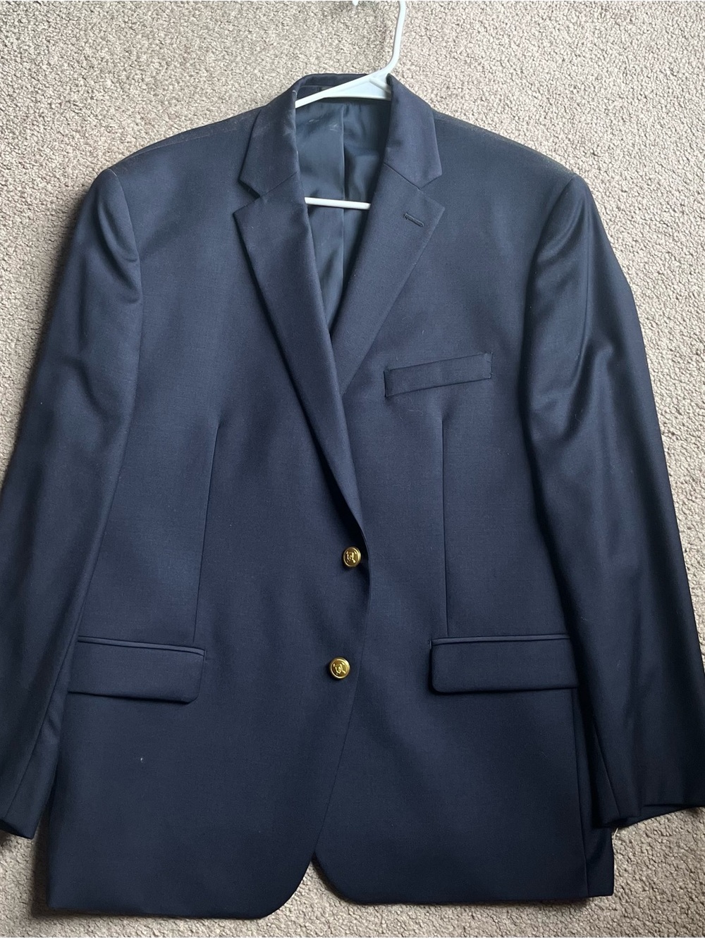 Ralph Lauren Navy Wool Two-Button Blazer with Gold Buttons